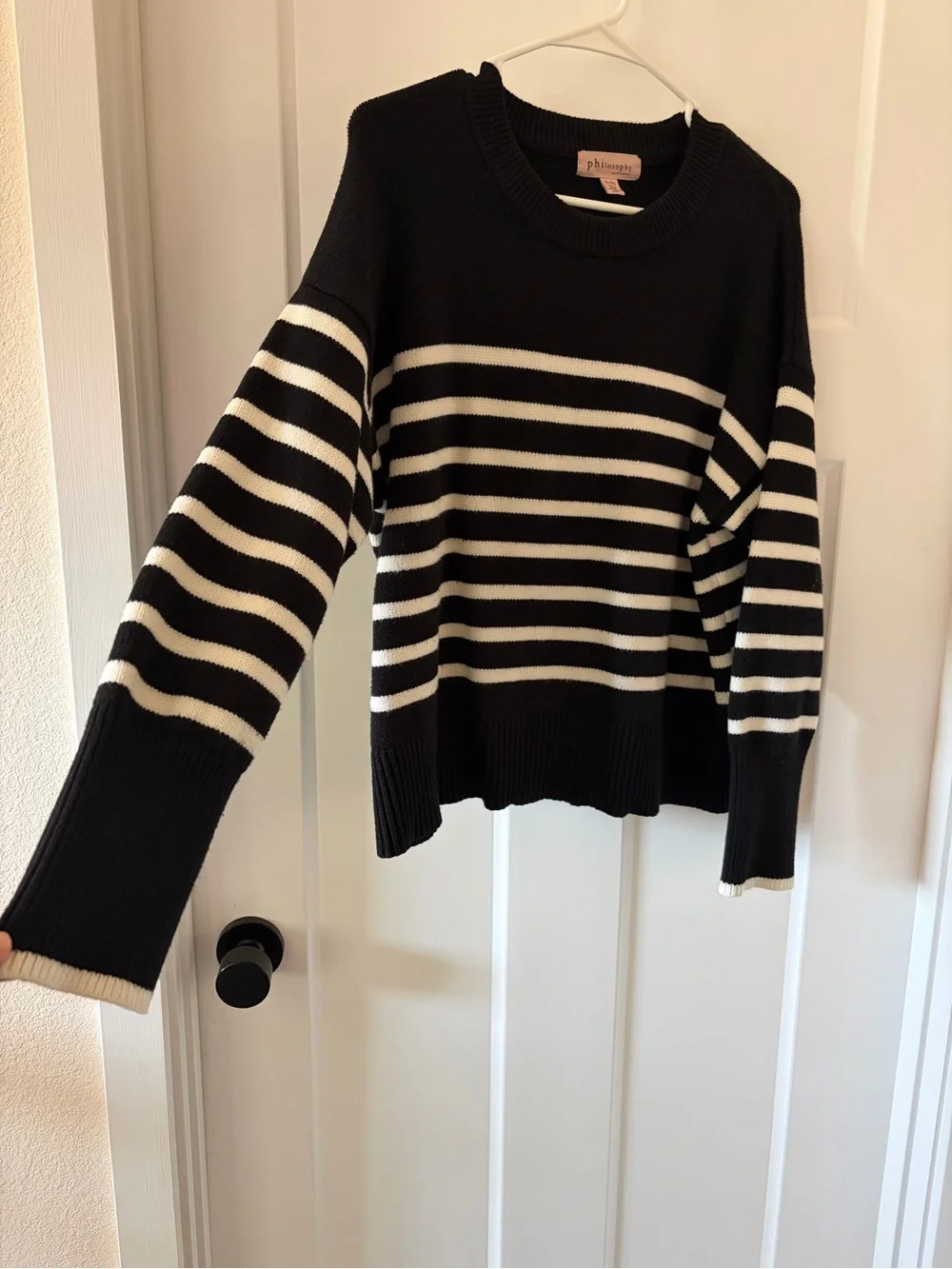 Philosophy Black & White Striped Crewneck Sweater